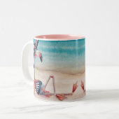 Whimsical Pink Flamingo No. 1 Waterverf Art Tweekleurige Koffiemok (Voorkant links)