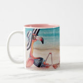 Whimsical Pink Flamingo No. 1 Waterverf Art Tweekleurige Koffiemok (Links)