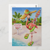 Whimsical Pink Flamingo No. 2 Waterverf Art Briefkaart (Voorkant / Achterkant)