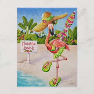Whimsical Pink Flamingo No. 2 Waterverf Art Briefkaart