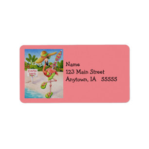 Whimsical Pink Flamingo No. 2 Waterverf Art Etiket