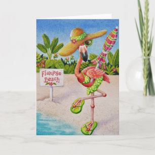 Whimsical Pink Flamingo No. 2 Waterverf Art Kaart