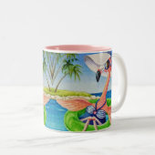 Whimsical Pink Flamingo No. 3 Waterverf Art Tweekleurige Koffiemok (Voorkant rechts)