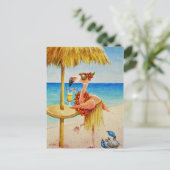 Whimsical Pink Flamingo No. 4 Waterverf Art Briefkaart (Staand voorkant)