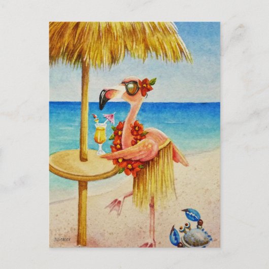 Whimsical Pink Flamingo No. 4 Waterverf Art Briefkaart (Voorkant)