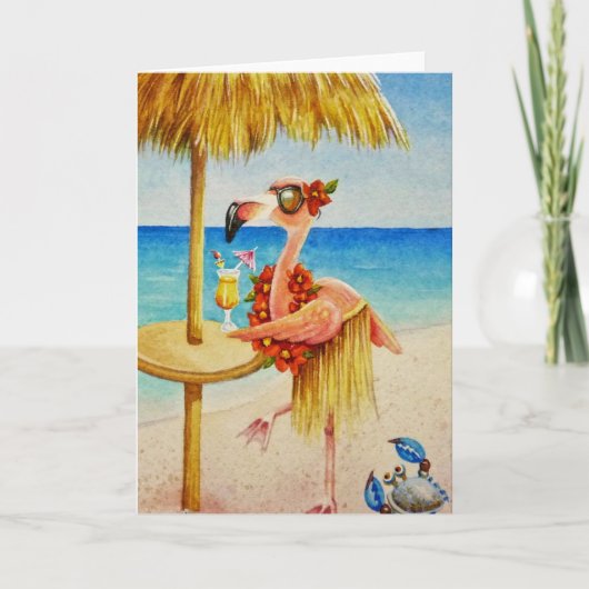 Whimsical Pink Flamingo No. 4 Waterverf Art Kaart (Voorkant)