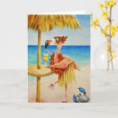 Whimsical Pink Flamingo No. 4 Waterverf Art Kaart (Gele Bloem)