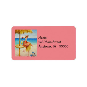 Whimsical Pink Flamingo No. 4 Waterverf Art Label