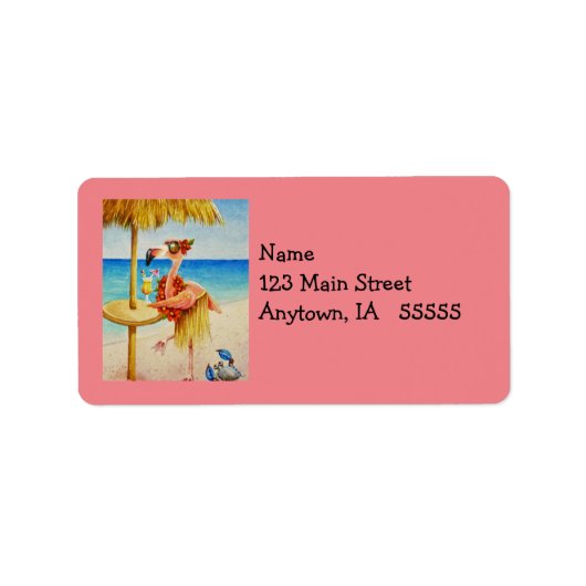 Whimsical Pink Flamingo No. 4 Waterverf Art Label (Voorkant)
