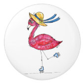 Whimsical Pink Flamingo op Schaatsen Keramische Knop (Voorkant)