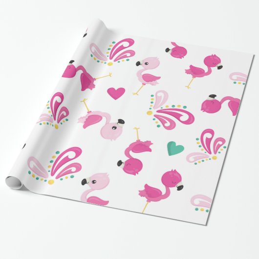 Whimsical Pink Flamingo patroon Cadeaupapier (Uitgerold)