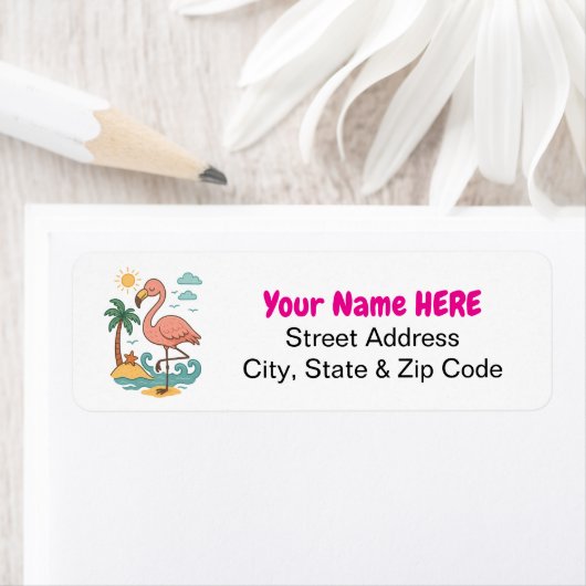 Whimsical Pink Flamingo Retour Adres Labels (Insitu)