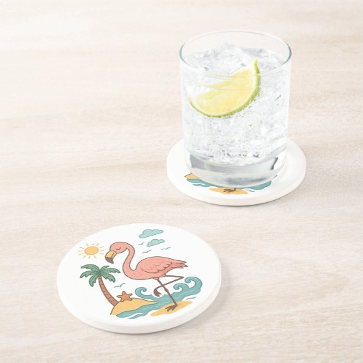 Whimsical Pink Flamingo Sandstone Onderzetter (Zijkant)
