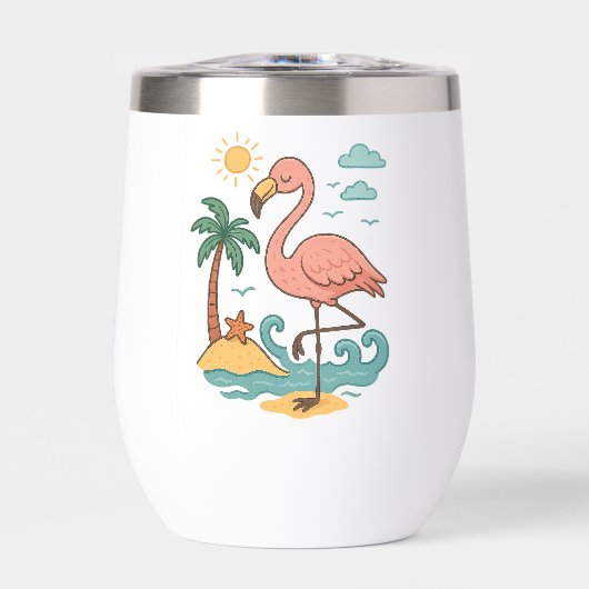 Whimsical Pink Flamingo Wine Tumbler (Voorkant)