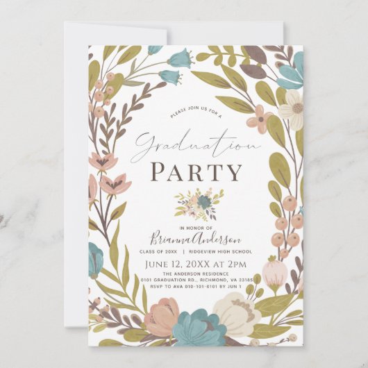 Whimsical Pink Floral Afstuderen Kaart (Voorkant)