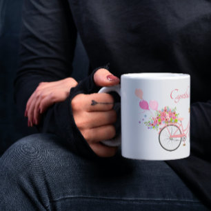 Whimsical Pink Floral Bike Koffiemok