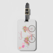 Whimsical Pink Floral Bike Personalized Bagagelabel (Voorkant (verticaal))