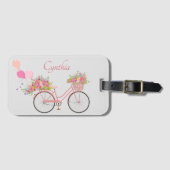Whimsical Pink Floral Bike Personalized Bagagelabel (Voorkant (horizontaal))