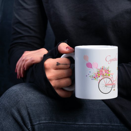 Whimsical Pink Floral Bike Personalized Koffiemok