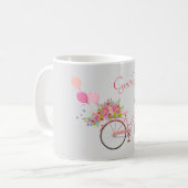 Whimsical Pink Floral Bike Personalized Koffiemok (Voorkant links)