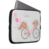 Whimsical Pink Floral Bike Personalized Laptop Sleeve (Voorkant Rechts)