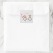 Whimsical Pink Floral Bike Personalized Vierkante Sticker (Tas)