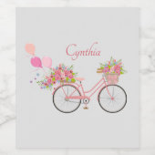 Whimsical Pink Floral Bike Personalized Wijn Etiket (Enkel label)