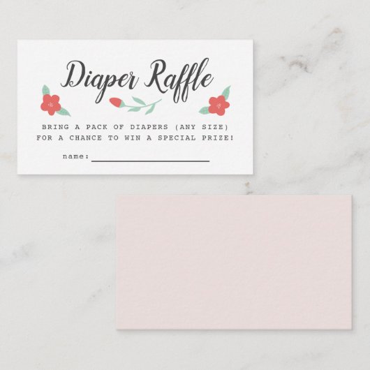 Whimsical Pink Floral Diaper Raffle Ticket Informatiekaartje (Voorkant / Achterkant)