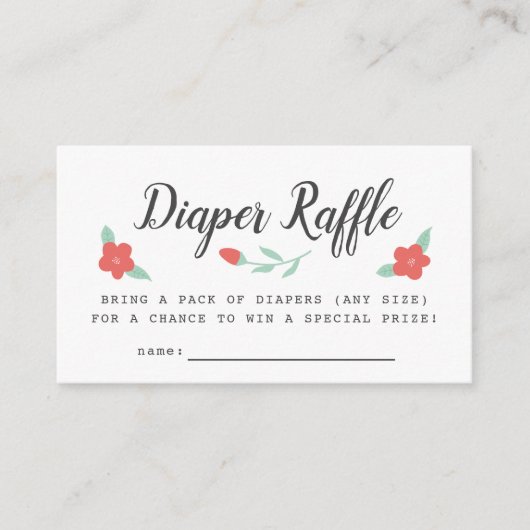 Whimsical Pink Floral Diaper Raffle Ticket Informatiekaartje (Voorkant)