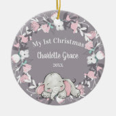 Whimsical Pink Floral Elephant Girl 1 kerst Keramisch Ornament (Voorkant)