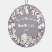 Whimsical Pink Floral Elephant Girl 1 kerst Keramisch Ornament (Links)