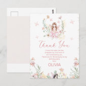 Whimsical Pink Floral Fairy Eerste Verjaardag Kaar Briefkaart (Voorkant / Achterkant)