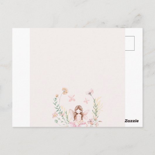 Whimsical Pink Floral Fairy Eerste Verjaardag Kaar Briefkaart (Achterkant)