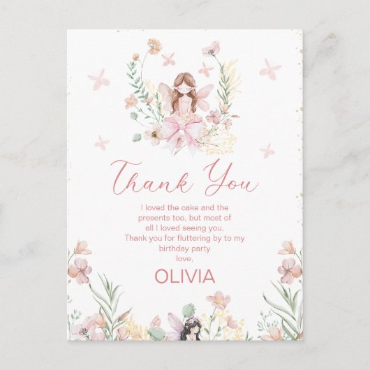Whimsical Pink Floral Fairy Eerste Verjaardag Kaar Briefkaart (Voorkant)