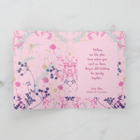 Whimsical Pink Floral Moederdag Feestdagen Kaart (Binnen)