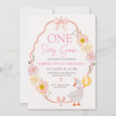 Whimsical Pink Floral One Silly Goose 1st Birthday Kaart (Voorkant)