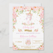 Whimsical Pink Floral Unicorn Baby shower Girl Kaart (Voorkant)