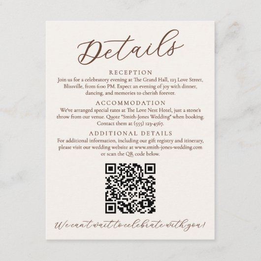 Whimsical Pink Floral Wedding Details en QR-code Informatiekaartje (Voorkant)