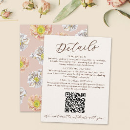 Whimsical Pink Floral Wedding Details en QR-code Informatiekaartje