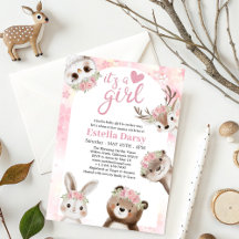 Whimsical Pink floral Woodland Girl Baby shower