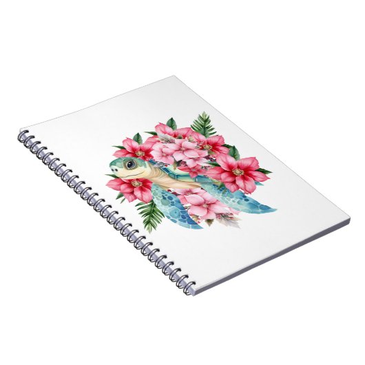 Whimsical Pink Floral Zee Schildpad Notitieboek (Rechterzijde)