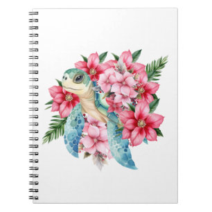 Whimsical Pink Floral Zee Schildpad Notitieboek