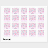 Whimsical Pink Flower Bedankt Vierkante Sticker (Vel)