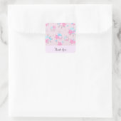 Whimsical Pink Flower Bedankt Vierkante Sticker (Tas)
