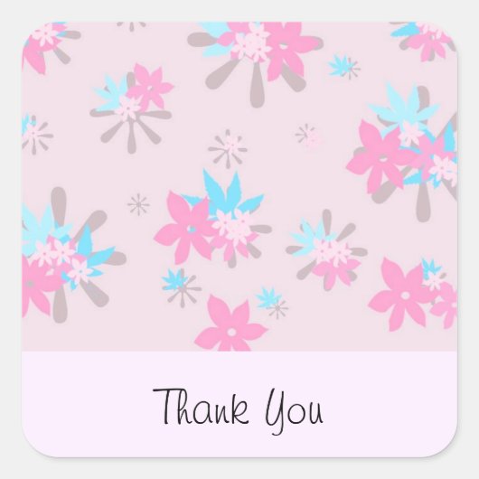 Whimsical Pink Flower Bedankt Vierkante Sticker (Voorkant)