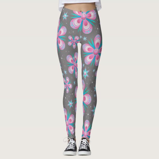 Whimsical Pink Flowers Texture Yoga Leggings (Voorkant)