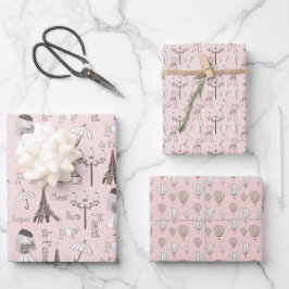 Whimsical Pink French Inpakpapier Vel