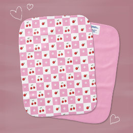 Whimsical Pink Gingham Cherry & Blossom Burp Cloth Monddoekje