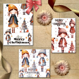 Whimsical Pink Girly Artistic Christmas Inpakpapier Vel