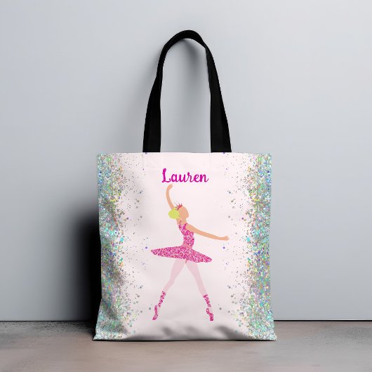 Whimsical Pink Glitter Ballerina Look Tote Bag